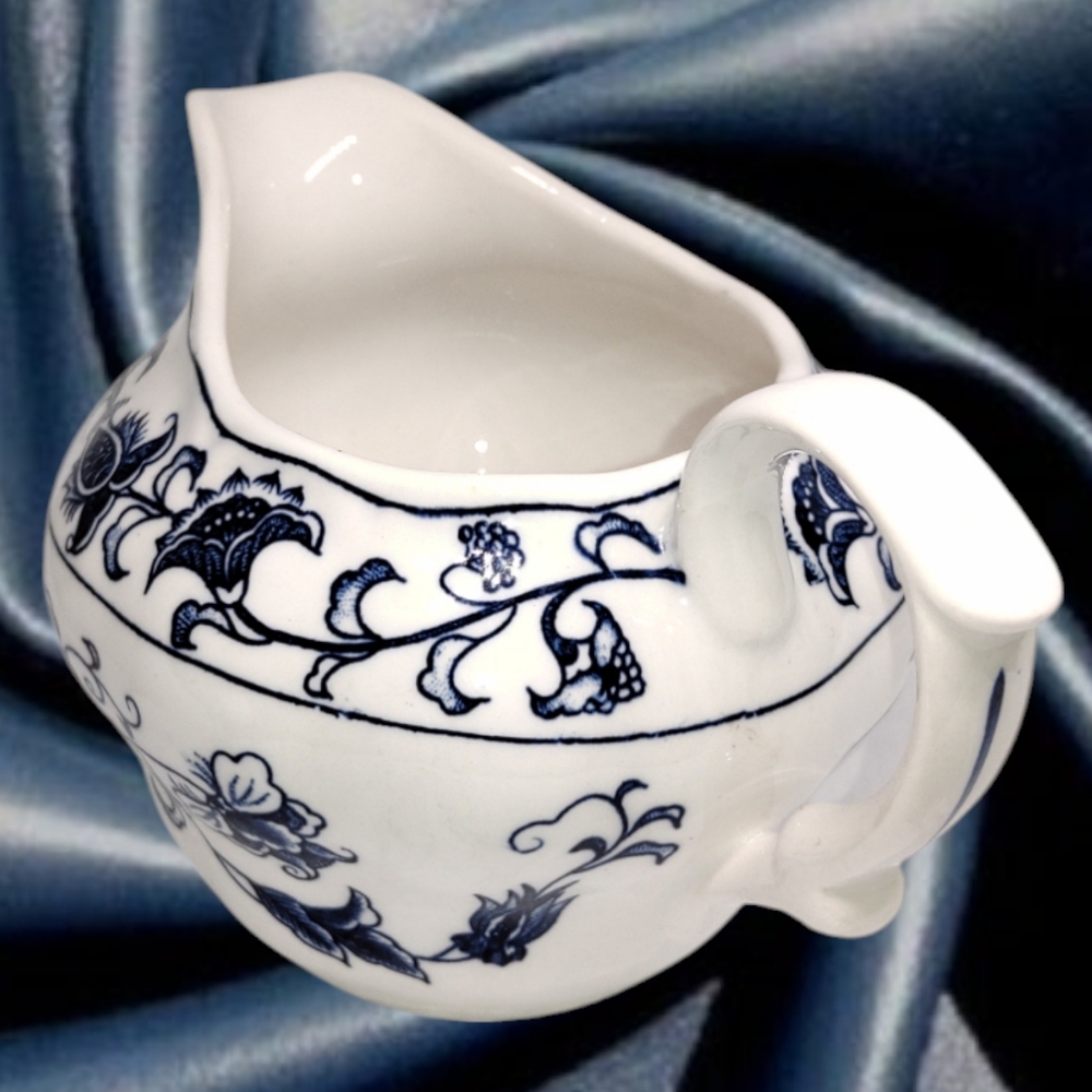Ironstone Ming Tree ~ Blue and White Floral Teacup Set with Creamer. Japan - Picture 11 of 11